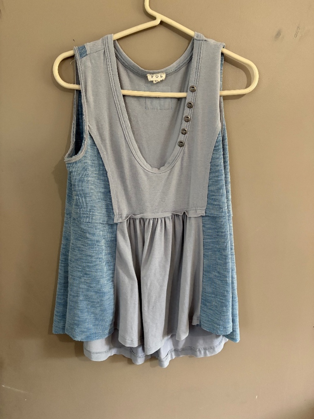 Pol patchwork false button down flowy babydoll cut tank top